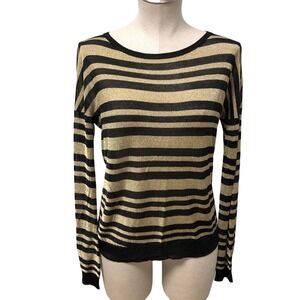 Rag & Bone Sweater Womens S Black Gold Metallic Striped Long Sleeve Scoop Neck